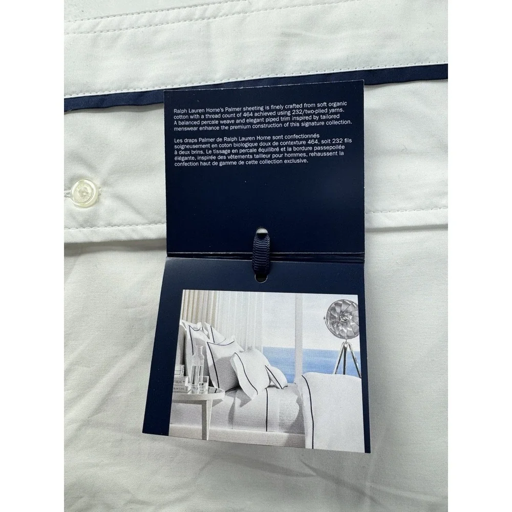 New Ralph Lauren Palmer Percale Full Queen Duvet Cover White & Navy 100% Cotton